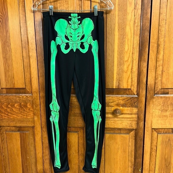 Halloween Skeleton Neon Green Glow in Dark Legging Polyester S/M - Picture 1 of 5